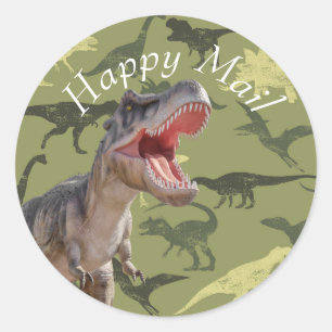 Birthday Dinosaur Pattern Jurassic Happy Mail Classic Round Sticker