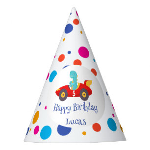 Birthday Dinosaur race car boy red racing kid name Party Hat