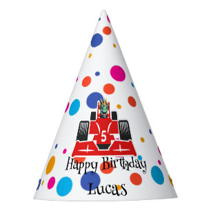 Birthday Dinosaur race car boy red racing kid name Party Hat