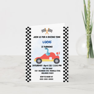 Birthday Dinosaur race car boy red racing kids nam Invitation