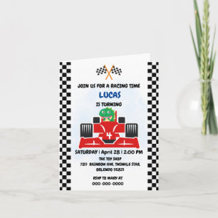 Birthday Dinosaur race car boy red racing kids nam Invitation