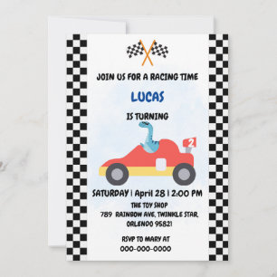 Birthday Dinosaur race car boy red racing kids nam Invitation