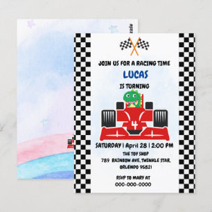 Birthday Dinosaur race car boy red racing kids nam Postcard