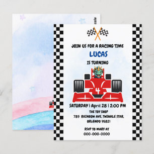 Birthday Dinosaur race car boy red racing kids nam Postcard