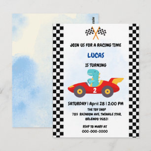 Birthday Dinosaur race car boy red racing kids nam Postcard