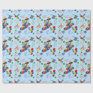 Birthday Dinosaur Race Car Ready Set Wrapping Paper