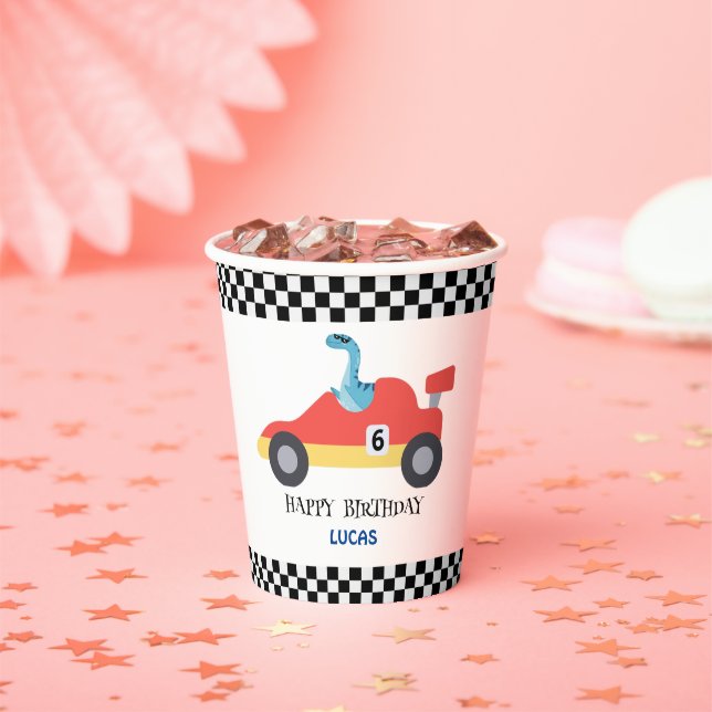 Birthday Dinosaur race car red boy kid name Paper Cups (Insitu)