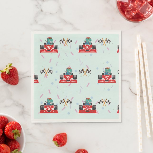 Birthday Dinosaur race car red racing boy kid name Napkin (Insitu)
