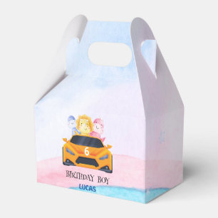 Birthday Dinosaur race car yellow boy kid name Favor Box