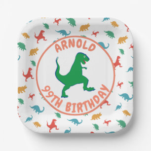 Birthday Dinosaur T Rex Kids Jurassic Prehistoric Paper Plate