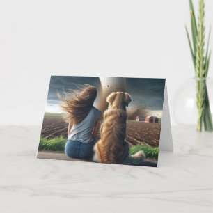 Birthday Dog and Woman Watching a Tornado Card