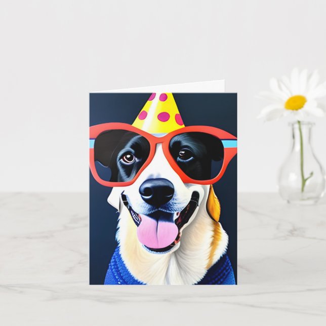 Birthday Dog Folded Greeting Card (Small Plant)