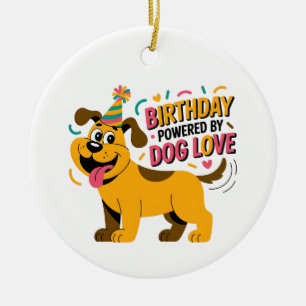 Birthday Dog Love Party Illustration Ceramic Ornament