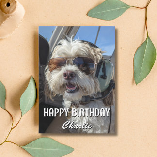 Birthday Dog Pilot Aviator Sunglasses Plane Funny Card