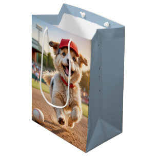 Birthday Dog Running With a Baseball Cap Medium Gift Bag