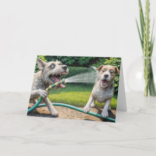 Birthday Dog Spraying Water With Garden Hose Card