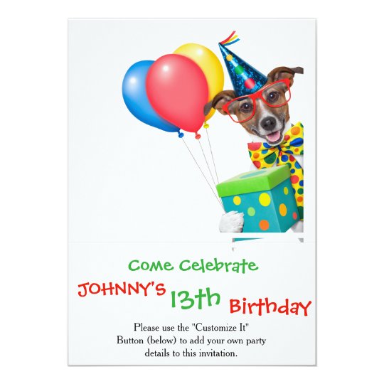 Birthday Dog With Balloons Tie and Glasses Card