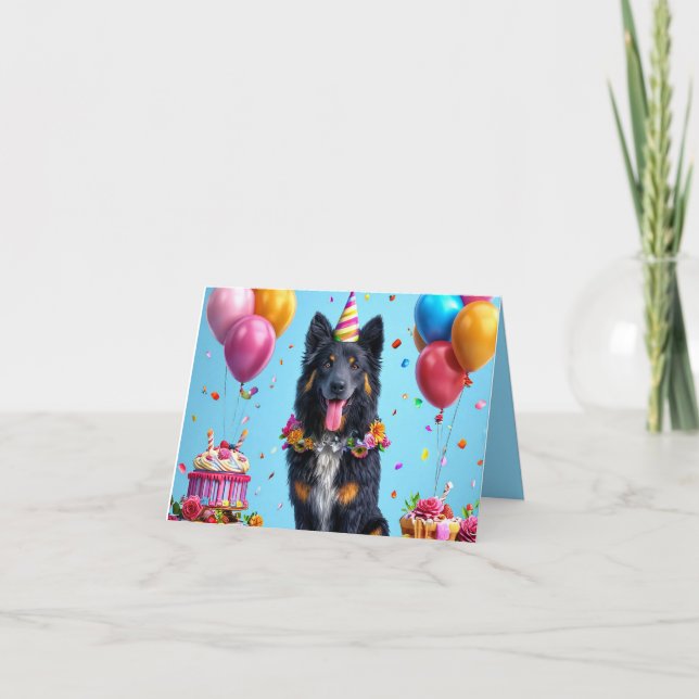 Birthday dog with cake and balloons invitation (Front)