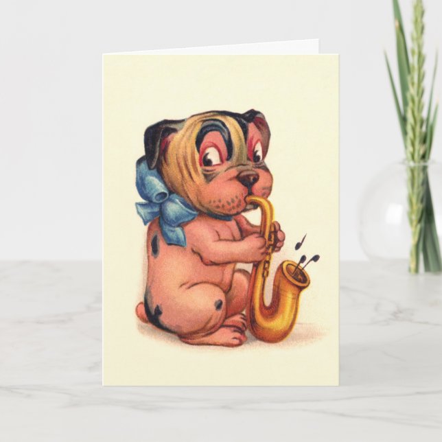 Birthday Dog with Saxophone Card (Front)