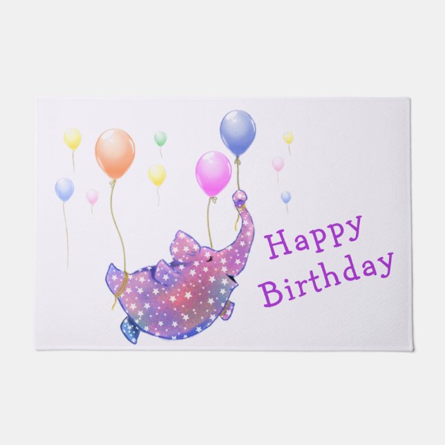 Birthday Doormat for Kids Flying Elephant (Front)