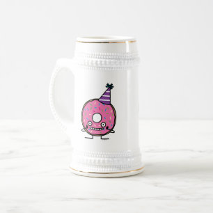 Birthday Doughnut pink icing sprinkles party hat Beer Stein