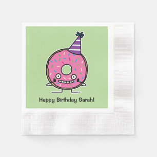 Birthday Doughnut pink icing sprinkles party hat Napkin