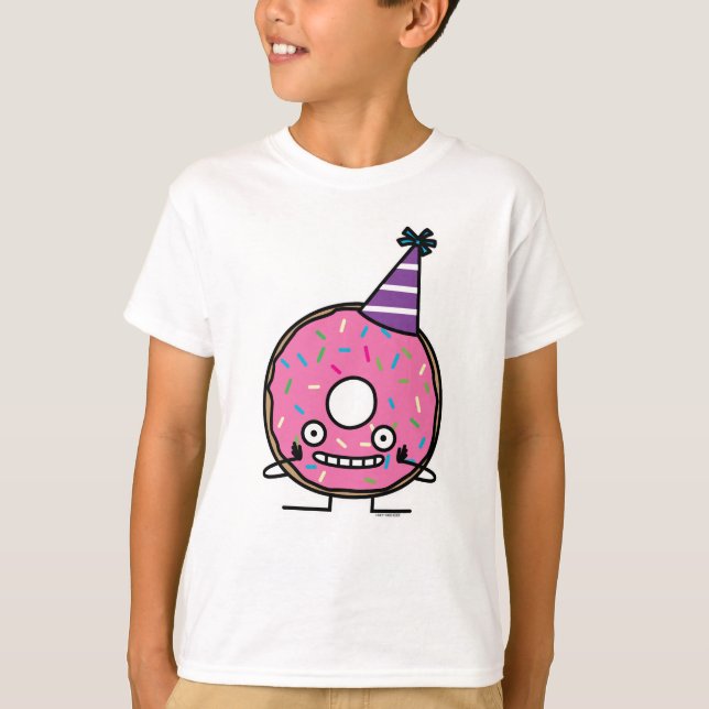 Birthday Doughnut pink icing sprinkles party hat T-Shirt (Front)