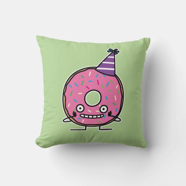 Birthday Doughnut pink icing sprinkles party hat Throw Pillow (Front)
