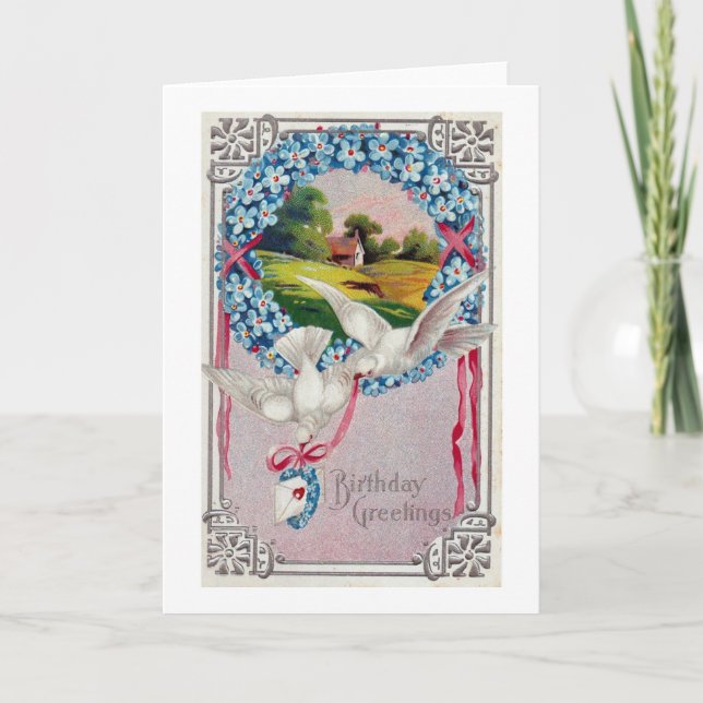 Birthday Doves Vintage Card (Front)
