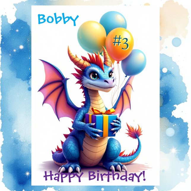 Birthday Dragon Add Name & Age of Young Boy Card (Creator Uploaded)