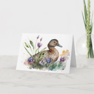 Birthday Duck In Flowers Card