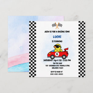 Birthday Duck race car boy red racing kids name Thank You Card