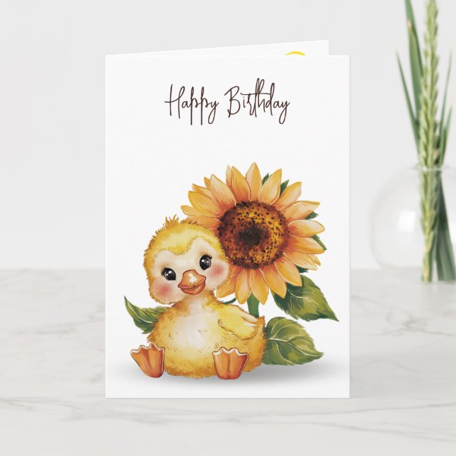 Birthday Duckling With Sunflower Card (Front)