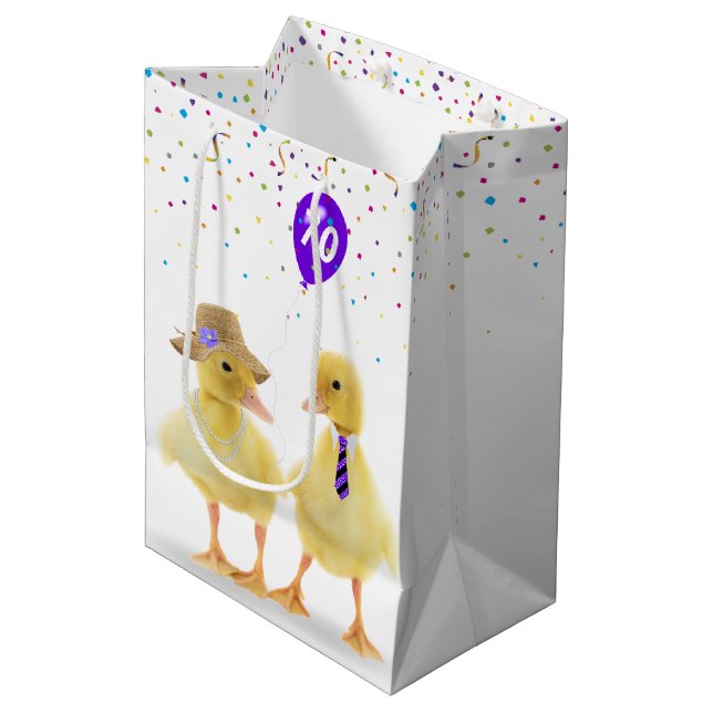 Birthday Ducklings with 70th Birthday Balloon Medium Gift Bag (Front Angled)