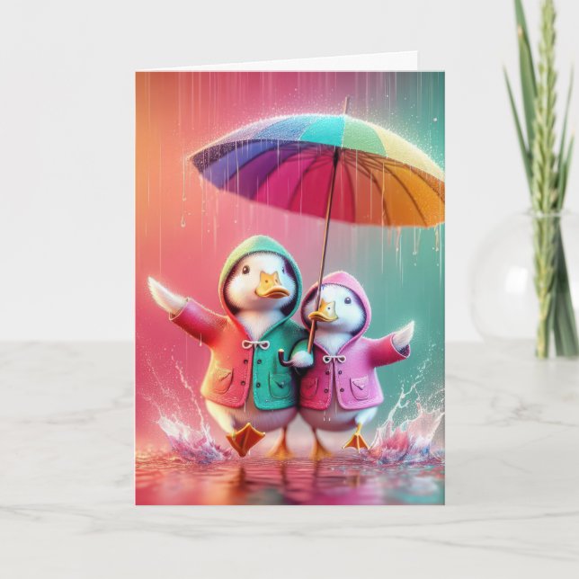 Birthday Ducks Walking In The Rain Card (Front)