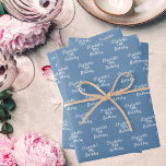 Birthday dusty blue white name wrapping paper sheet<br><div class="desc">Elegant,  trendy party wrapping paper sheets. Dusty blue backgrounds,  white text. 
Personalize and add a name and age.</div>