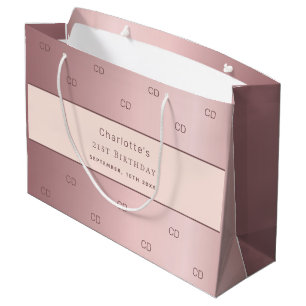 Birthday dusty rose pink monogram modern large gift bag