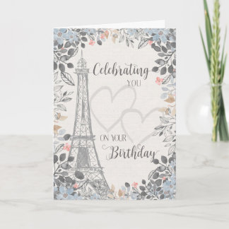 Birthday Eiffel Tower with Floral Frame Card
