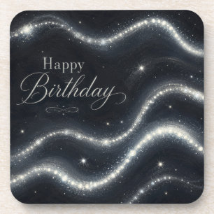 Birthday Elegant Black Silver Diamond Waves Coaster
