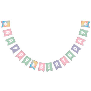 Birthday Elephant Pastel Bunch of Balloons Drawing Bunting Flags
