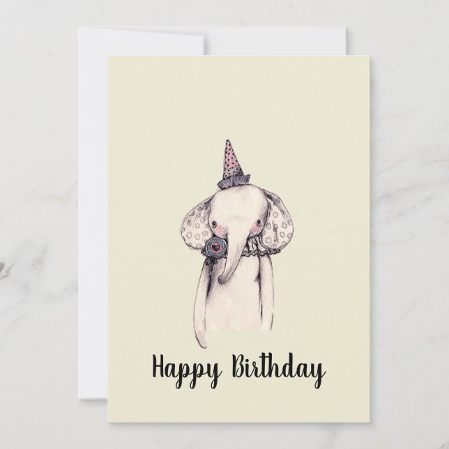 Birthday Elephant Sketch Birthday Greeting Card (Front)