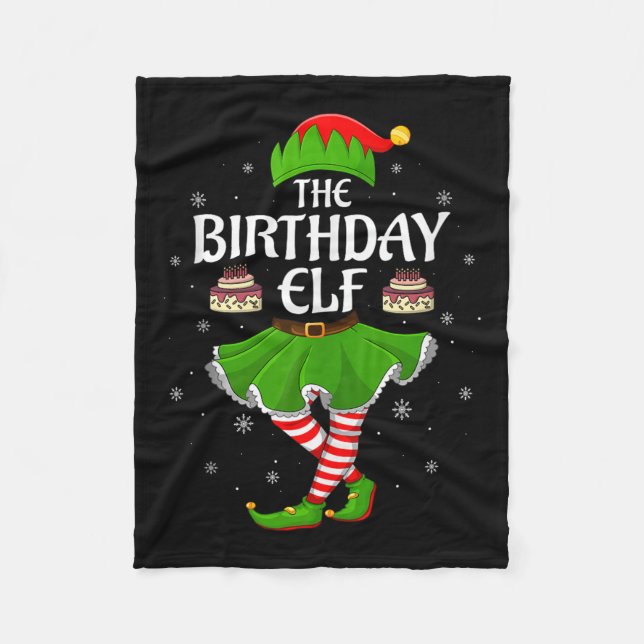 Birthday Elf Christmas Family Girls Women Elf Squa Fleece Blanket (Front)