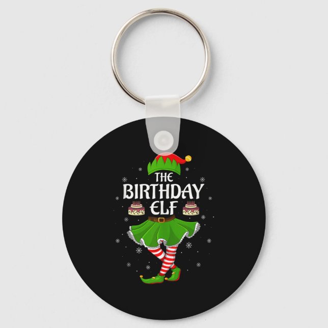 Birthday Elf Christmas Family Girls Women Elf Squa Keychain (Front)