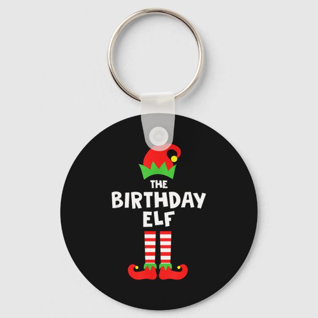 Birthday Elf Matching Group Family Holiday Christm Keychain (Front)