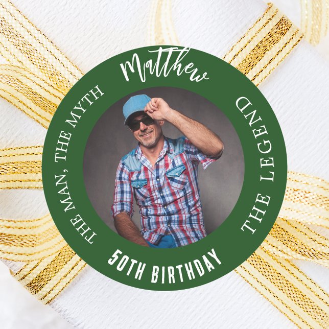 Birthday emerald green photo man myth legend classic round sticker (Creator Uploaded)