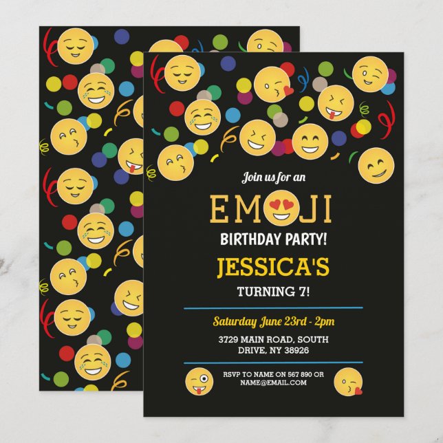 Birthday Emoji Fun Birthday Children's Happy Invitation (Front/Back)