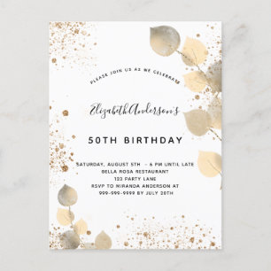 Birthday eucalyptus foliage glitter golden  invitation postcard