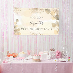 Birthday eucalyptus glitter gold monogram welcome banner