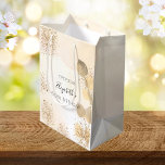 Birthday eucalyptus glitter golden monogram medium gift bag<br><div class="desc">For a 21st (or any age) birthday.  A golden watercolored gold background with brush strokes and with faux glitter dust. Decorated with golden eucalyptus leaves,  foliage.  Personalize and add a date,  name and age 21. The name is written in with a modern hand lettered style script.</div>