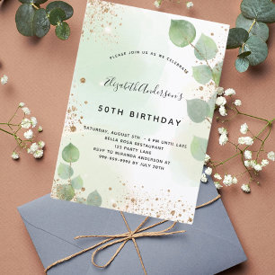 Birthday eucalyptus glitter greenry modern invitation